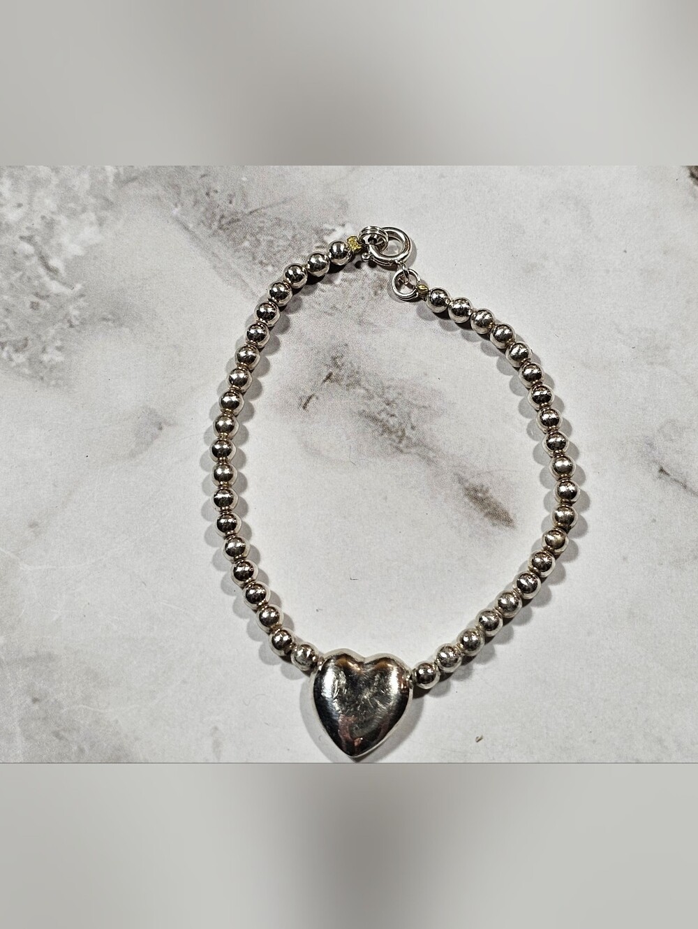 Vintage Sterling Ball Bead Bracelet with sterling heart charm